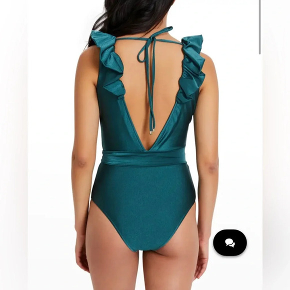NWT $350 PatBO Plunge Ruffle One-Piece Swimsuit in Palace Green Size Small - Picture 6 of 12